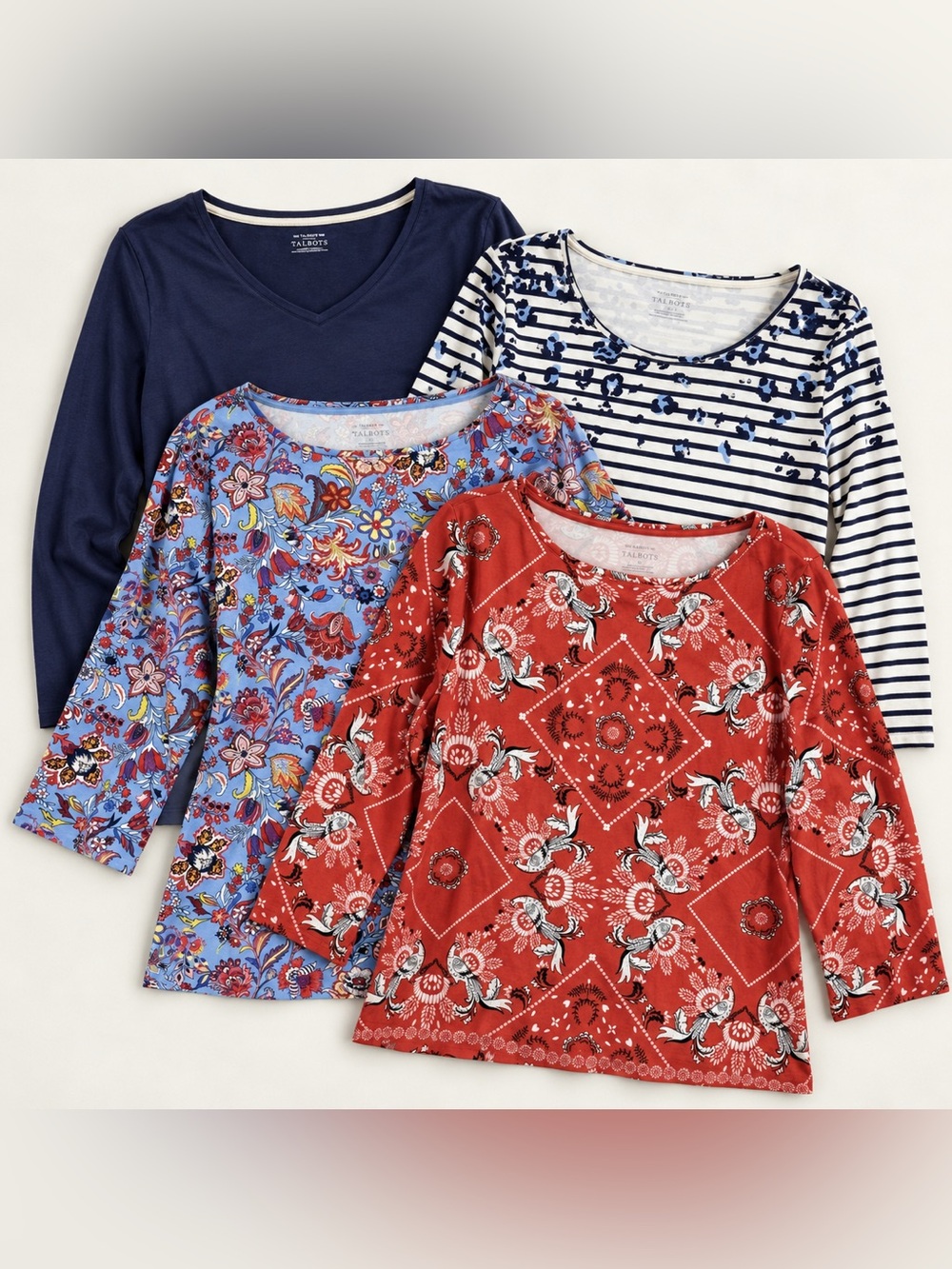 Talbots Women’s XL Tee Shirt Lot of 4 Cotton Floral Stripe Long Sleeve